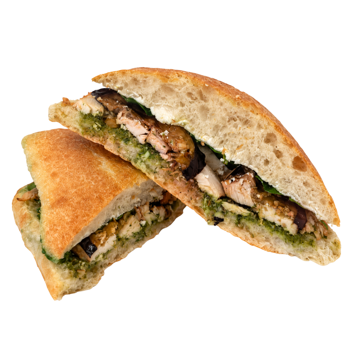 مرغ بادمجون و سس پستو